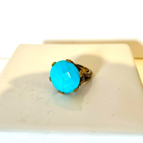 Stephen Dweck Faceted Turquoise Bronze Flower Ring Rings 